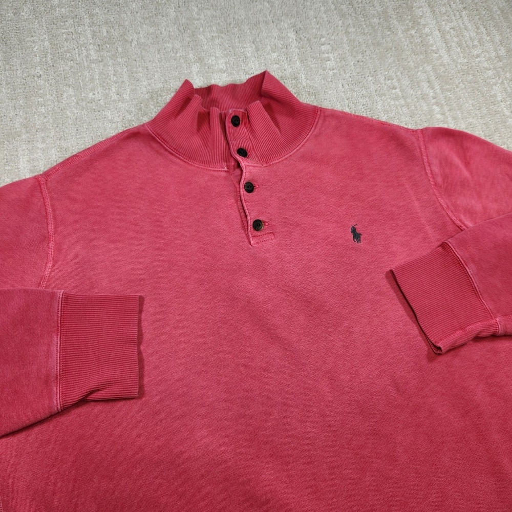 Vintage Polo‎ Ralph Lauren Sweater Men Medium Nantucket Red 1/4 Button Fleece